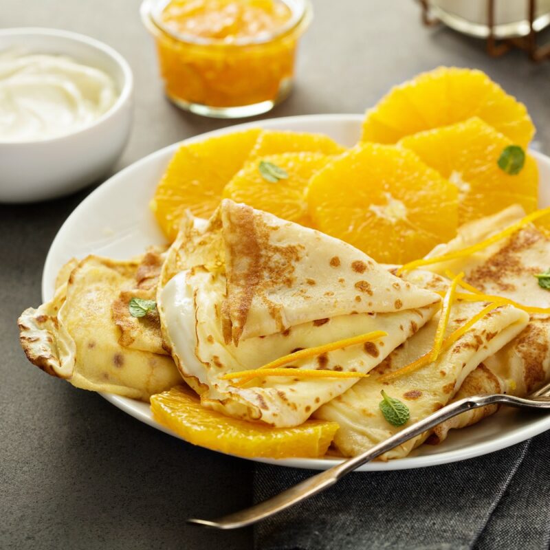 Crepes suzette with oranges