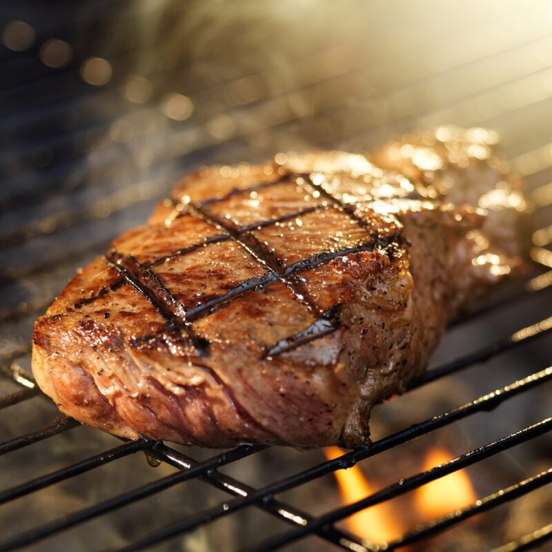 steak with cooking on grill