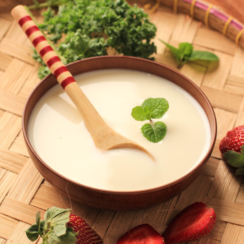 Yogurt with Spoons, Healthy Breakfast with Fresh Greek Yoghurt